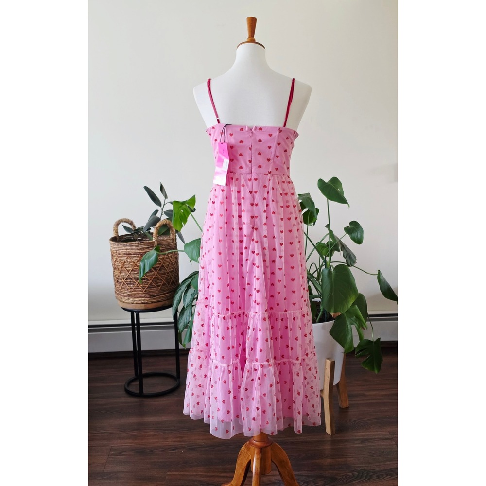 NEW Betsey Johnson Pink Glitter Heart Tulle Valentine Corset Dress Tiered 12 - Picture 3 of 9